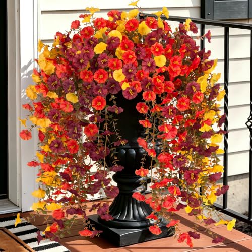 INXUGAO 8 PCS Fake Fall Flowers Artificial Faux Plants for Outdoor Decor | UV Resistant Realistic Home Outside Indoor Patio Front Porch Planter Garden Balcony Yard Window Box Orange Brown Yellow - color: Orange Yellow Brown