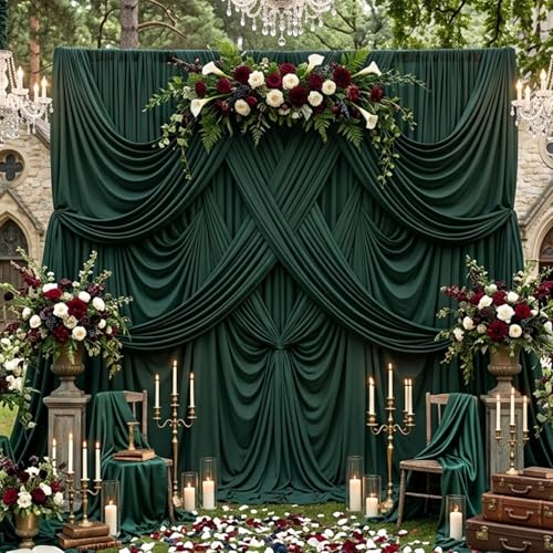 40ftx10ft Hunter Green Backdrop Curtains for Party Background, Wrinkle Free 8 Panels Silky Fabric Green Photo Backdrop Drapes Back Drop Cloth Drapery for Wedding Birthday Photography Decor - color: Hunter Green, size: 40ftx10ft