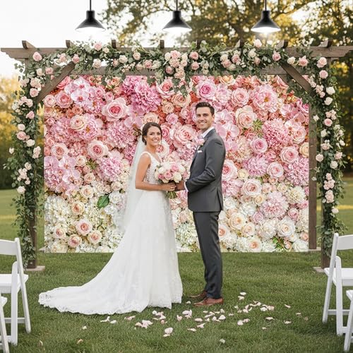 JAWO 5X3ft Blush Pink White Rose Floral Wall Backdrop, Mixed Flower Photo Background for Wedding Bridal Shower, Girls Birthday Baby Shower, Mother’s Day Valentine Cake Table Decor Studio Props - color: Pink2, size: 5X3