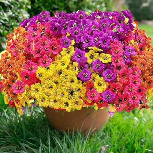 20 Bundles Artificial Flowers for Outdoors,No Fade Fake Silk Flowers with Plastic Plants ,Faux realistic flowers uv resistantfor For Patio Window box Porch Garden Wedding Farmhouse Decor(Mixed Color) - color: Mix Color Colorful Mixcolors Multi-coloured Mu