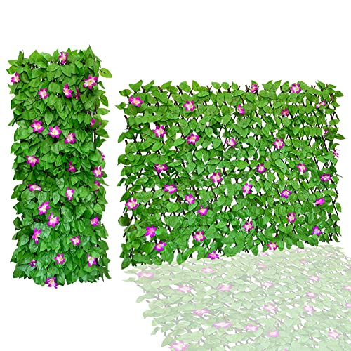 Expandable Fence Privacy Screen for Balcony Patio Outdoor,Decorative Faux Ivy Fencing Panel,Artificial Hedges (Single Sided Leaves) - color: Purple-Orchids