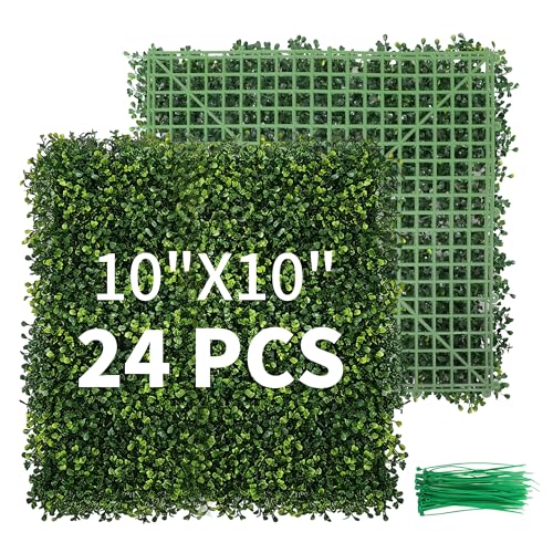PROWORX Artificial Grass Wall Panels, 10” x 10” 24 Pack 4-Layer Leaf UV-Anti Fake Boxwood Grass for Indoor Outdoor Privacy Fence Screen, Patio, Balcony, Greenery Backdrop Décor - size: 10X10 24pcs