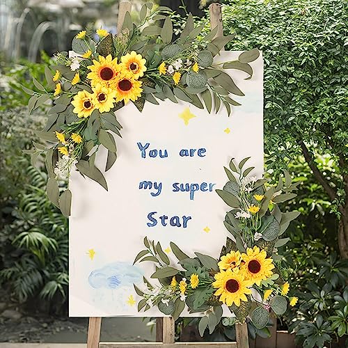 GOLDY&WENDY Yellow Sunflowers Decor Flower Swag (Pack of 2) for Wedding Welcome Sign Wedding Arch Wall Front Door Artificial Floral Decor - color: C2-sunflower