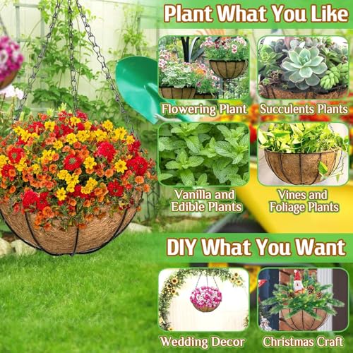 ZeeDix 2 Pack 20 Inch Large Hanging Baskets for Plants Outdoor with Coconut Liners Replacement, Hanging planters Baskets with Natural Coco Liner for Outdoor Indoor Planters Flowers Vegetables - color: 2 Pack, size: 20 Inch