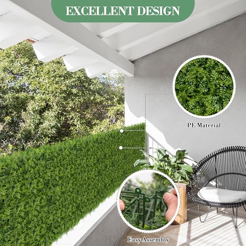 Artificial Grass Wall Panels, 12 Pack 20 x 20 in Faux Boxwood Panels, Privacy Fence Screen and Greenery Wall Backdrop for Indoor Outdoor Decor, Sun Resistant, 33 Sq ft Total