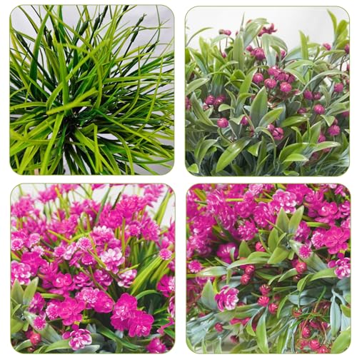 36 Pcs Artificial Flowers for Outdoor, UV Resistant Outdoor Fake Plants Faux Plastic Flowers Shrubs for Outside Garden Patio Porch Window Box Spring Summer Decor (Mixed Pink) - color: Pink