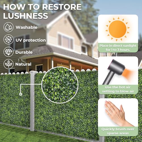 Artificial Boxwood Backdrop Roll: 48"x120" (40 sqft) UV-Anti Greenery Faux Grass Hedge for Indoor Outdoor Green Wall Decor, Patio Privacy Screen, Garden Fence Covering - size: 48"X120"