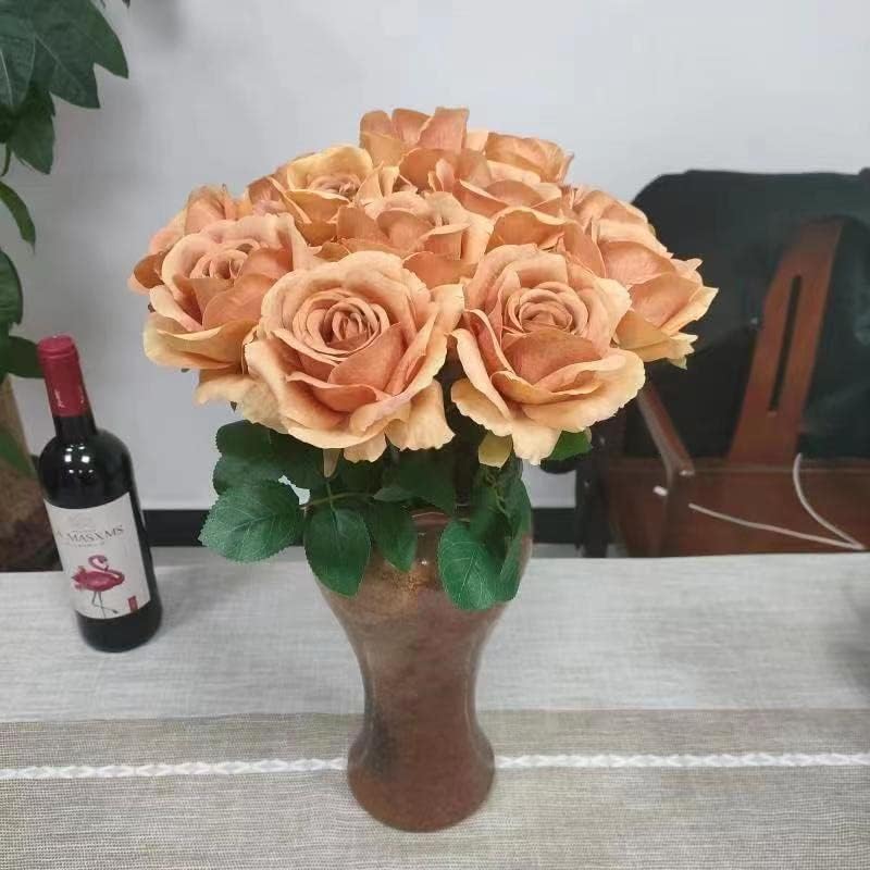 ATFL Fake Roses Artificial Flowers Bulk,Floral Diameter 4'',20 Pcs Artificial Silk Roses Flowers with Stems for Wedding Arrangement Centerpieces Party Home Table Decorations (20, Toffee) - color: Toffee