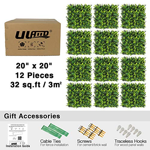Artificial Grass Wall Panels, 12pcs 20"x20" Plant Wall Mats for Greenery Backdrop, 3 sqms Outdoor Green Hedges for Privacy Screening Fence Covering - color: A009