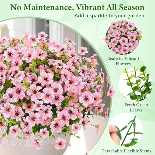 Elyum Artificial Flowers for Outdoors, 9 Bundles Artificial Plants & Flowers Outdoor, UV Resistant Faux Flowers Outdoor Fake Flowers for Outside Porch Window Box Decoration(Pink) - color: Pink, size: 9 Pack