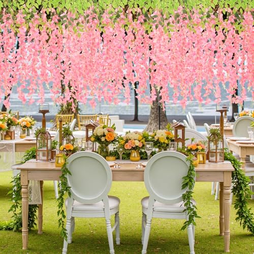 24Pcs Artificial Wisteria Hanging Flowers, 3.6Ft/Pcs Deep Pink Fake Wisteria Garland for Wedding Party Home Garden Indoor Outdoor Decoration - color: Deep Pink, size: 24Pcs