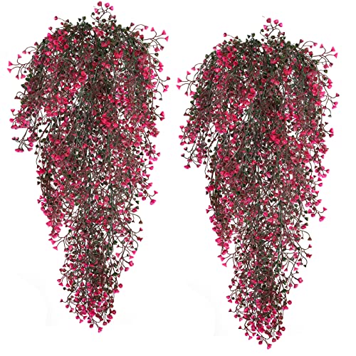RECUTMS Hanging Fake Vine Plants 4 Pcs Artificial Large Garland Faux Flower Ferns Plant Baby Breath Ivy Room Wall Decor Home Office Garden Wedding Party Indoor Outdoor Decor (Pink) - color: Pink