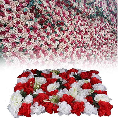 Flower Wall Panel Floral Backdrop,12 Pack Champagne Flower Wall Decor,Silk Rose Wall, Artificial Flowers Backdrop Faux Flowers Panel for Wedding - color: 12 Pcs Red