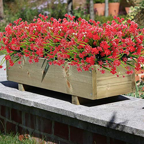 Grunyia Artificial Flowers, 20 Bundles Outdoor Fake Flowers for Decoration UV Resistant Faux Plastic Plants Garden Porch Window Box Décor(Red) - color: Red
