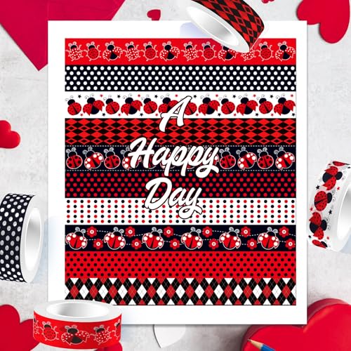 12 Rolls Insect Washi Tape, Seven Star Ladybug Masking Tape, Red Black Spots Decorative Tape for Journaling, Scrapbooking, DIY Crafts, Planner, Gift Wrapping, 16.4FT - color: H