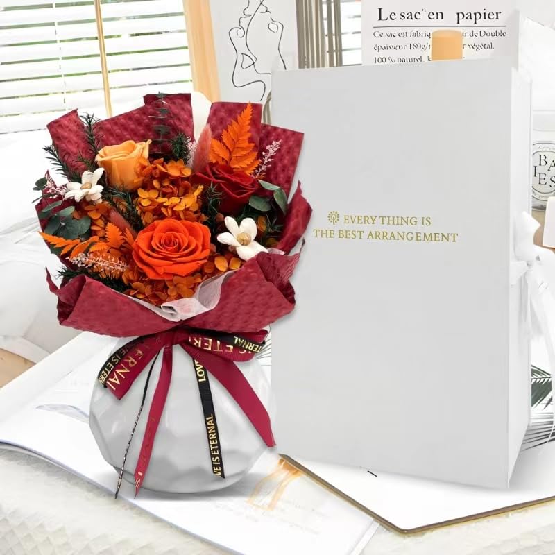 VTJMB Flowers for Delivery Prime, Preserved Flower Bouquet with Box, Birthday Dried Flowers Gift for Women, Mothers Day Gifts for Mom, Wife, Grandma, Friends - color: Red