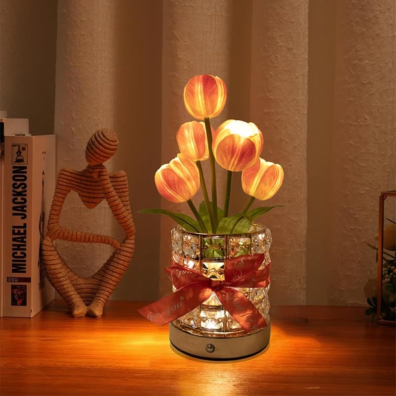 Tulip Flower Planet Lamp with Remote Control, Rechargeable Cordless Touch Dimming Artificial Flower Desk Lamp, LED Night Light Romantic Gifts for Girl Women Grandmother (Touch Control) - style: Touch control