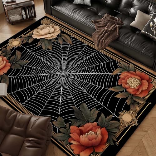 Goth Spider Web Rug, Spider Web Area Rug, Vintage Floral Spiders Rugs, Spiderweb Carpet for Living Room, Bedroom, Office, Halloween Home Decor & Gifts (5' x 7' (Rectangular)) - color: Multi 2, size: 5' x 7' (Rectangular)