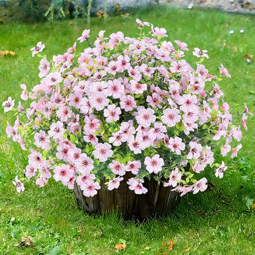 Sggvecsy Artificial Flowers for Outdoors 12 Bundles Realistic Faux Plants UV Resistant Fake Silk Daisy with Eucalyptus for Boxwood Planter Patio Porch Outside Spring Summer Decoration(Pink) - color: Pink