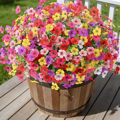 Alupssuc 24 Bundles Artificial Flowers for Outdoors Decoration, UV Resistant Silk Faux Daisy Flora Spring Fake Plastic Plants Greenery for Outside Indoor Yard Home Porch Window Box Decor, Mix 6 Colors - color: Red Rose Purple Yellow Pink White