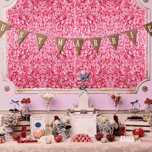 BLOSMON Flower Wall Panel Backdrop - 6 Pcs 24 x 16 Inch Pink Artificial Hydrangea Floral Backdrop for Wedding Party Baby Bridal Shower Decor, Hanging Fake Silk Flower Backdrop Decoration - color: Pink