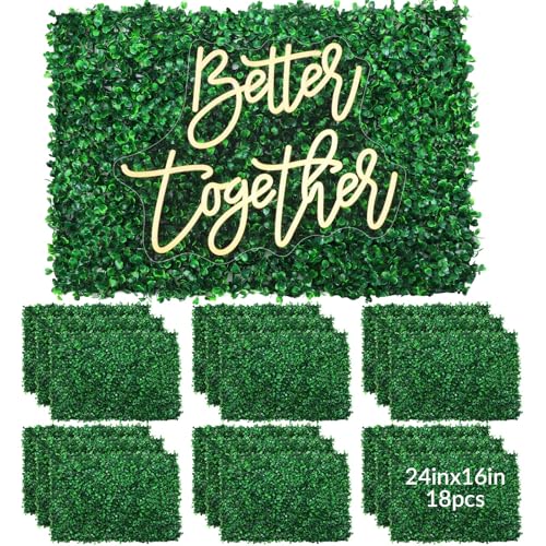 18 Pcs 24"x16" Artificial Grass Wall Panel, Neon Sign 16.5" x 12.2" with Dimmable Switch for Indoor Outdoor Patio Balcony Greenery Garden Privacy Fence Party Wedding Birthday Decor(Better Together) - style: Better Together