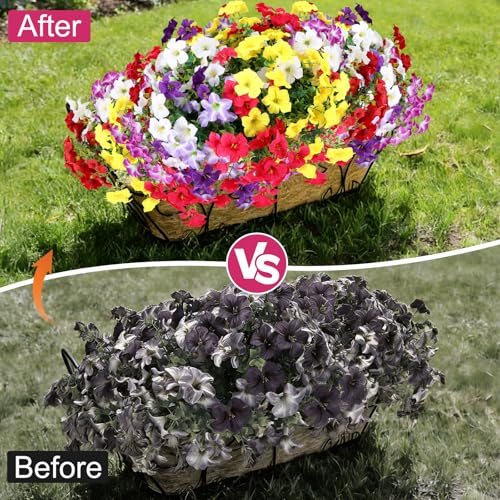 Artificial Petunia Flowers Outdoor, 12 Bundles UV Resistant Faux Plants | Silk petunias in purple, pink, yellow, white & red; UV resistant stems for planters, baskets, porch, garden decor. - color: Mix 6 Colors, size: 12 Bundles-Small Petunias