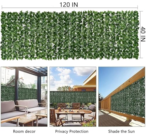 Privacy Fence Screen Artificial Ivy Grass Wall Screen 120x40 in Balcony Fence Privacy Screen Faux Vines Green Backdrop Fake Ivy Wall Panels Hedge Fence for Patio,Garden, Backyard Indoor Outdoor deocr - size: 120*40 inches without LED Lights