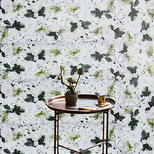 Gdrasuya10 6 Pcs Artificial Flower Wall Panels 3D Flower Background Panel for Wall, 60x40cm Wedding Flower Decorations Wall Silk Rose Panels for Party, Nail, Photo Areas, Stage Background (White) - color: 6pcs, White