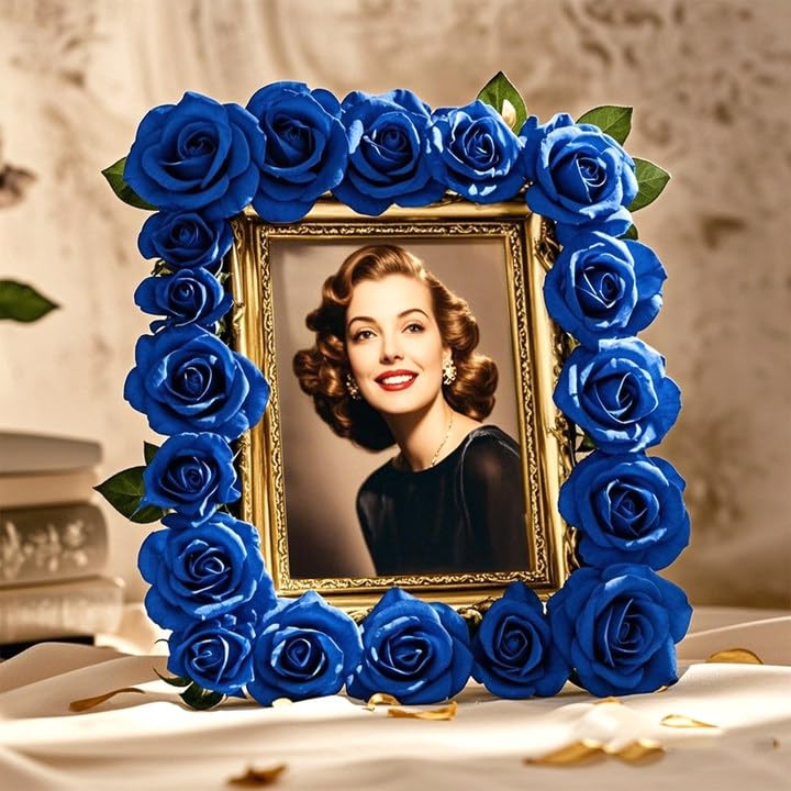 Yinsun 50pcs Mini Blue Roses Artificial Flower Heads, 1.57” Silk Fake Flowers for DIY Wedding Bridal Shower Baby Shower Party Decorations - color: Blue, size: 1.57 Inch