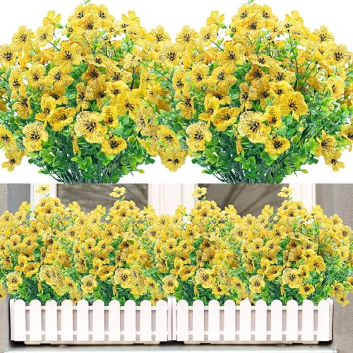 Outdoor Artificial Fake Flowers,20 Bundles UV Resistant Faux Flower No Fade Plastic Flowers Plants for Garden Patio Porch Home Wedding Farmhouse Decor(Yellow) - color: Yellow, size: 20 Bundles