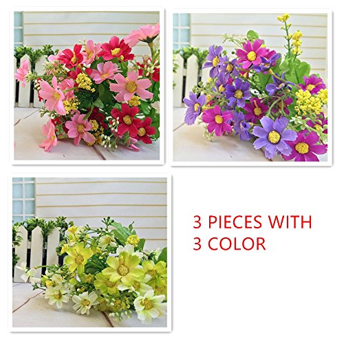 RayLineDo® 3 Bunches of Cineraria Artificial Flower Bouquet Home Office Decor (Light Yellow and White/Light Purple/Rose Pink)