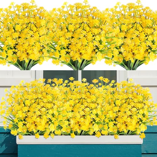 AGIRL 24 Bundles Artificial Flowers for Outdoor,UV Resistant No Fade Fake Plastic Flowers Faux Plants for Hanging Planters Decoration Indoor Outside Garden Porch Window Box Home Wedding Farmhouse - color: Yellow, size: 24