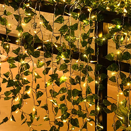 Unittype 15 Pcs 6.6 ft 300 LED Fake Ivy Vines with Lights for Bedroom String Fairy Light Curtain Artificial Hanging Vines Plant Garland with Light for Wall Outdoor Indoor Decor(Ivy Leaf) - style: Ivy Leaf