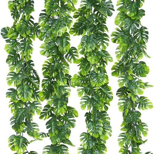 Dolicer 4Pcs Artificial Monstera Leaf Vines, 5.6Ft Fake Hanging Greenery Plants Tropical Palm Leaves Ivy Vine Monstera Garland for Home Garden Porch Patio Hawaiian Party Indoor Outdoor Décor - color: Monstera Leaf Vines - 4pcs