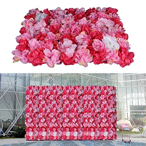 Artificial Flower Wall Panels, Silk Wedding Flower Wall Backdrop Panel, 3D Floral Panel Artificial Floral Wall Mat Flower Screen for Photo Party Wedding Wall Background Decor (6PCS Rose Red+Dark Pink) - color: 6pcs Rose Red+dark Pink
