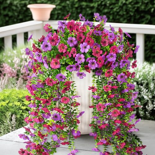 ZFProcess Artificial Hanging Flowers Plants for Outdoor Spring Summer Decoration, 2PCS Faux Silk Daisy UV Resistant Look Real for Outside Home Indoor Planter Porch Garden Yard Decor(Light Purple Red) - color: A Light Purple Red