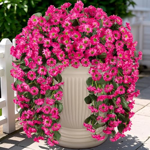 INXUGAO Artificial Fake Hanging Flowers Plants for Outdoor Summer Decoration,2 PCS Faux Silk Fuchsia Orchid Long Vines Stems Bouquet UV Resistant for Wall Home Porch Patio Outside(Pink) - color: B-pink