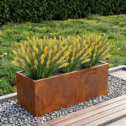 GTIDEA 24pcs Artificial Grass Plants 17.5in Faux Ornamental Grass Stems for Outdoor Planters Home Garden Porch Decor - color: 24pcs-orange