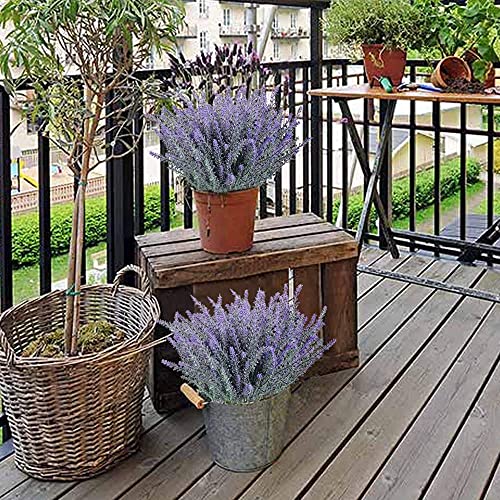 GTIDEA 16pcs Artificial Lavender Artificial Flowers Fake Lavender Faux Purple Flocked Plastic Flowers Plants for Home Wedding Kitchen Garden Patio Window Centerpieces Indoor Outdoor Décor