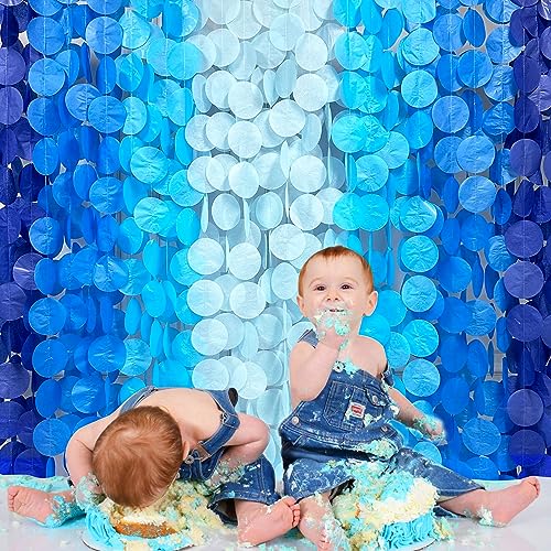 PinkBlume 205 Ft Blue Party Decorations Ombre Navy Circle Dot Backdrop Streamer Royal Tissue Paper Polka Hanging Garland for Birthday Graduation Wedding Under The Sea Nautical Ahoy Achor - color: Ombre Blue