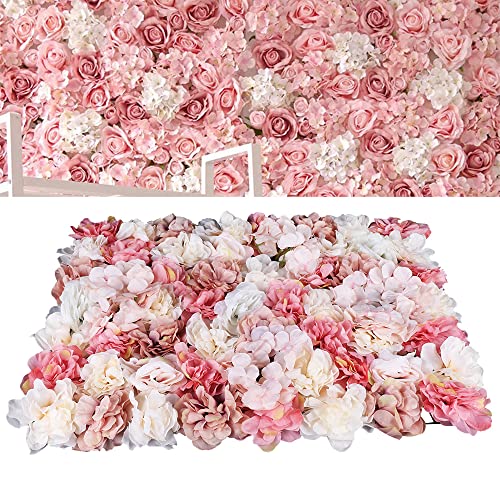 6 Pcs Artificial Flower Wall Panels 60x40cm 3D Flower Background for Wall, Wedding Flower Decorations Wall Silk Rose Panels for Photo Areas, Stage Background(Dahlia + Rose + Hydrangea) - color: Autumn Colors