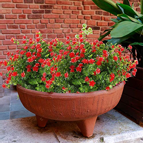 10PCS Artificial Flowers, Fake Artificial Greenery UV Resistant No Fade Faux Plastic Plants for Wedding Bridle Bouquet Indoor Outdoor Home Garden Kitchen Office Table Vase(Red) - color: Red