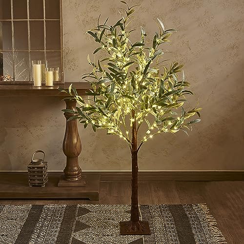 Hairui Lighted Olive Tree Plug-in 4FT 160 Warm White LED Artificial Greenery Tree with Lights for Wedding Christmas Holiday Home Decoration - style: 4FT-Olive Tree