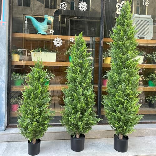 Artificial Cedar Topiary 5ft Fake Cypress Trees Faux Cedar Potted Plants Pine Cypress for Outdoors Indoors Front Home Decor 2 Pack