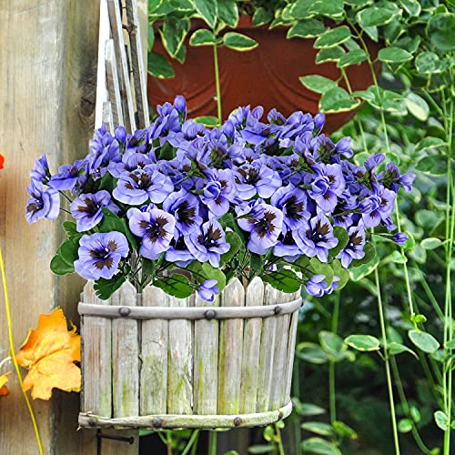 Fake Flowers Pansy Small Wild Flower Daisy Faux Plastic Purple Flowers for Home Wedding Kitchen Garden Table Centerpieces Indoor Outdoor Decor (8PCS,Purple) - color: Purple