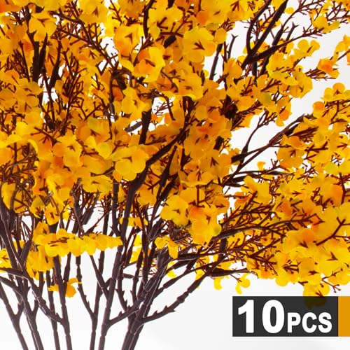 Hananona 10 Pcs Artificial Babys Breath Flowers Orange Fake Silk Gypsophila Flowers for Fall Floral Arrangement Autumn Table Centerpieces Home Decor (10, Orange) - color: Orange
