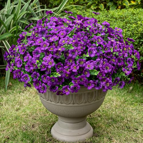 Lnoicy 20 Bundles Artificial Fake Flowers for Outdoor Faux Eucalyptus Flowers for Home Decoration,Fake Plants UV Resistant for Porch/Garden（Purple） - color: Purple