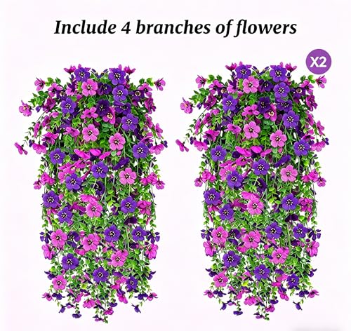 IDEVER Artificial Hanging Flowers for Outdoors Decor Silk Fake Hanging Plants No Fade Realistic Artificial Flowers for Garden Porch Balcony Patio Home Decor(4PCS Light Purple) - color: 4pcs Light Purple