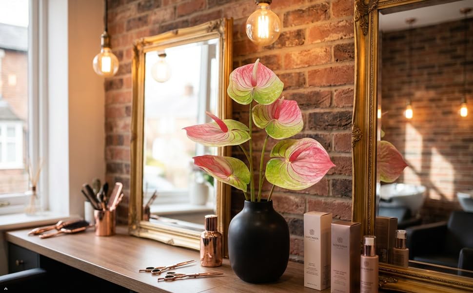 Rikyo 5 Pc 24inch/61cm Artificial Anthurium Lily Flowers Permanent for Home Decor Bouquet and Green Leaf for Bridal Wedding Festival Party,Store Decor Small Flower Bouquet Accessories (Pink-1) - color: Pink-1